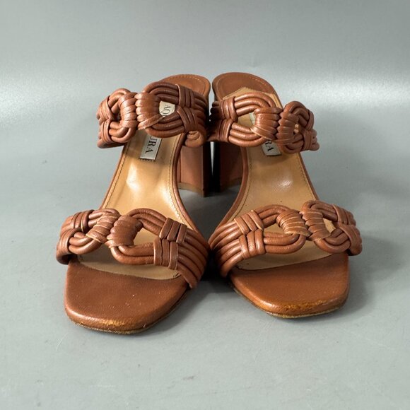 Aquazzura Brown Leather Blocked Heel Slides, Size 36 - Picture 3 of 12